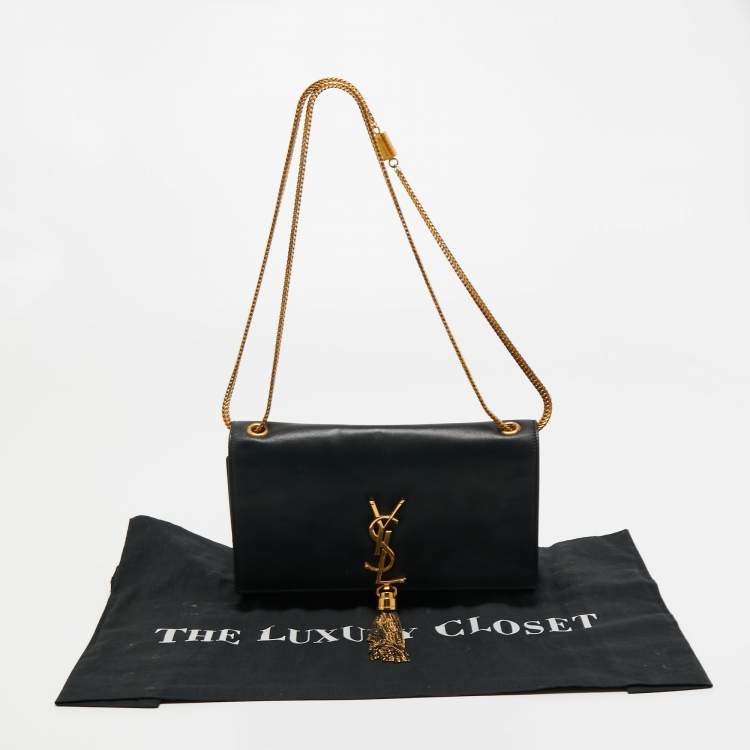 Pre Owned Saint Laurent Black Leather Medium Kate Tassel Shoulder Bag