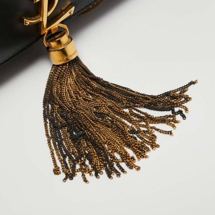 Pre Owned Saint Laurent Black Leather Medium Kate Tassel Shoulder Bag