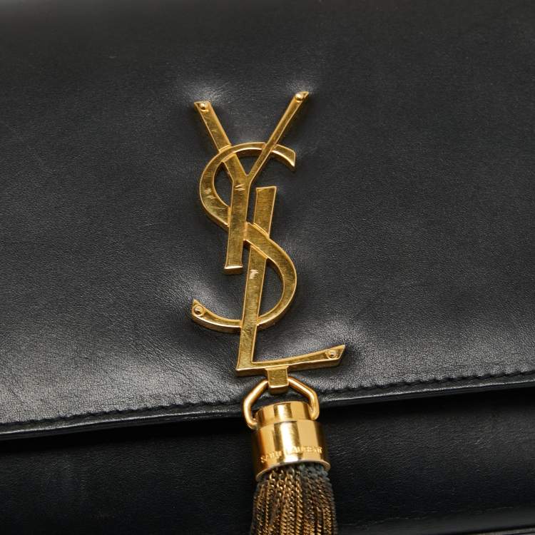 Pre Owned Saint Laurent Black Leather Medium Kate Tassel Shoulder Bag