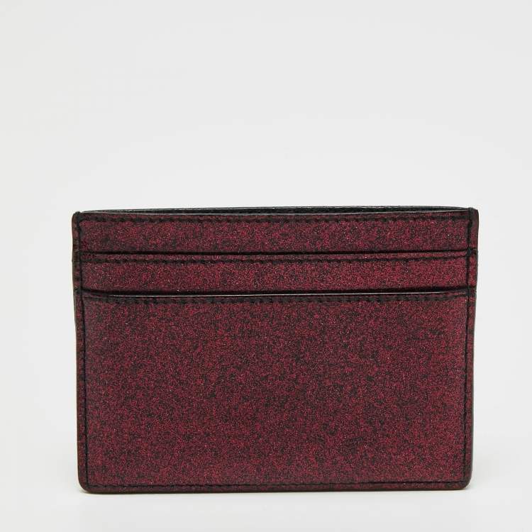 Pre Owned Saint Laurent Pink Glitter Patent Leather Monogram Card Holder