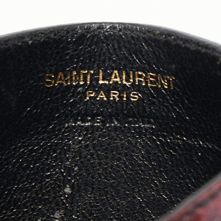 Pre Owned Saint Laurent Pink Glitter Patent Leather Monogram Card Holder