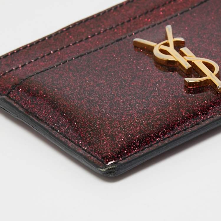 Pre Owned Saint Laurent Pink Glitter Patent Leather Monogram Card Holder