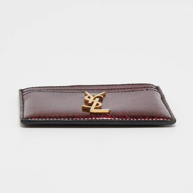 Pre Owned Saint Laurent Pink Glitter Patent Leather Monogram Card Holder