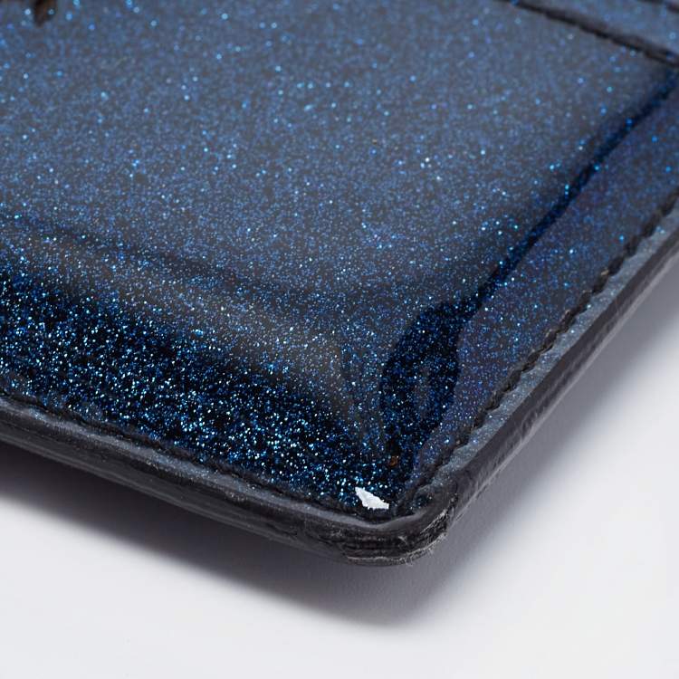 Pre Owned Saint Laurent Blue Glitter Patent Leather Monogram Card Holder