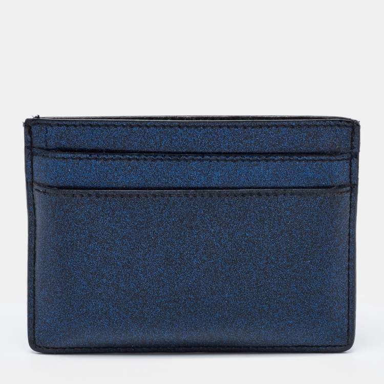 Pre Owned Saint Laurent Blue Glitter Patent Leather Monogram Card Holder