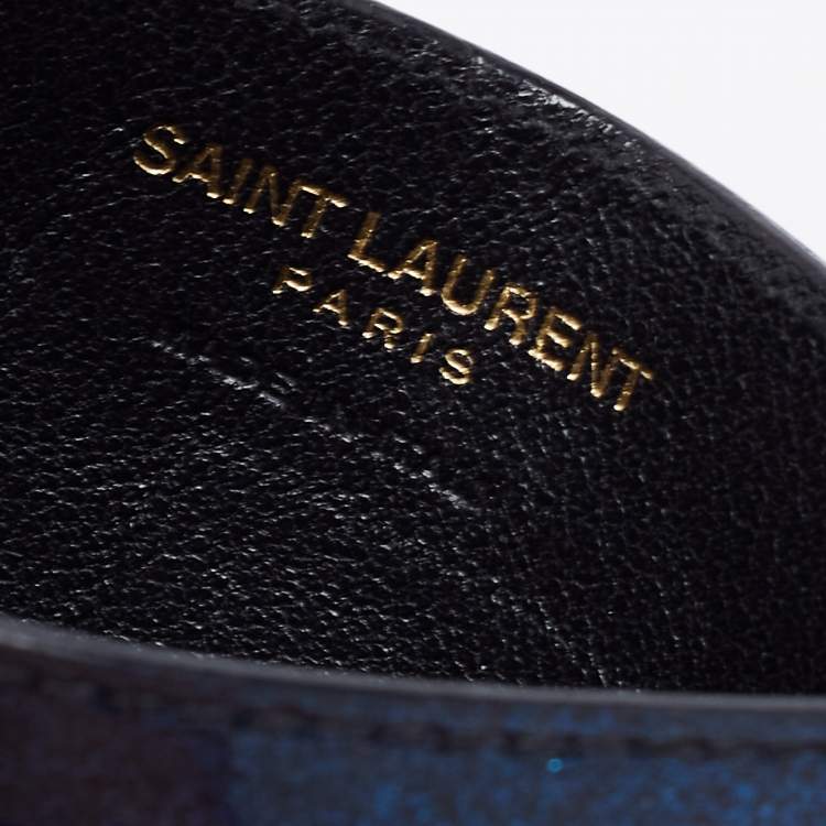 Pre Owned Saint Laurent Blue Glitter Patent Leather Monogram Card Holder
