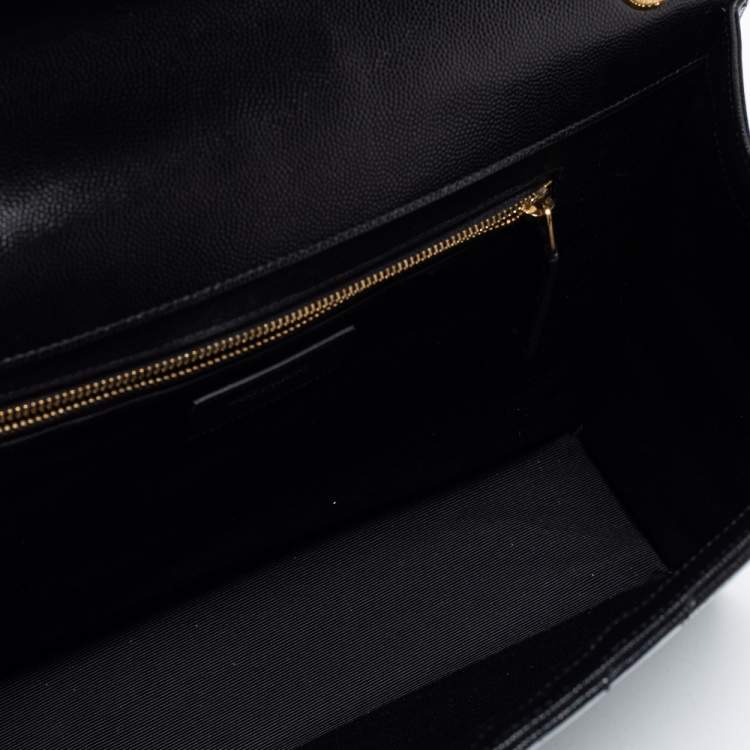 Pre Owned Saint Laurent Black Matelasse Leather Large Monogram Envelope Shoulder Bag