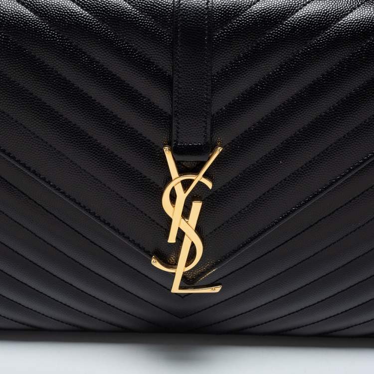 Pre Owned Saint Laurent Black Matelasse Leather Large Monogram Envelope Shoulder Bag