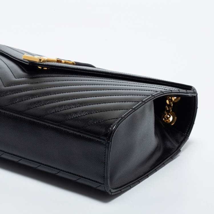 Pre Owned Saint Laurent Black Matelasse Leather Large Monogram Envelope Shoulder Bag