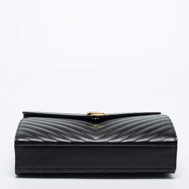 Pre Owned Saint Laurent Black Matelasse Leather Large Monogram Envelope Shoulder Bag