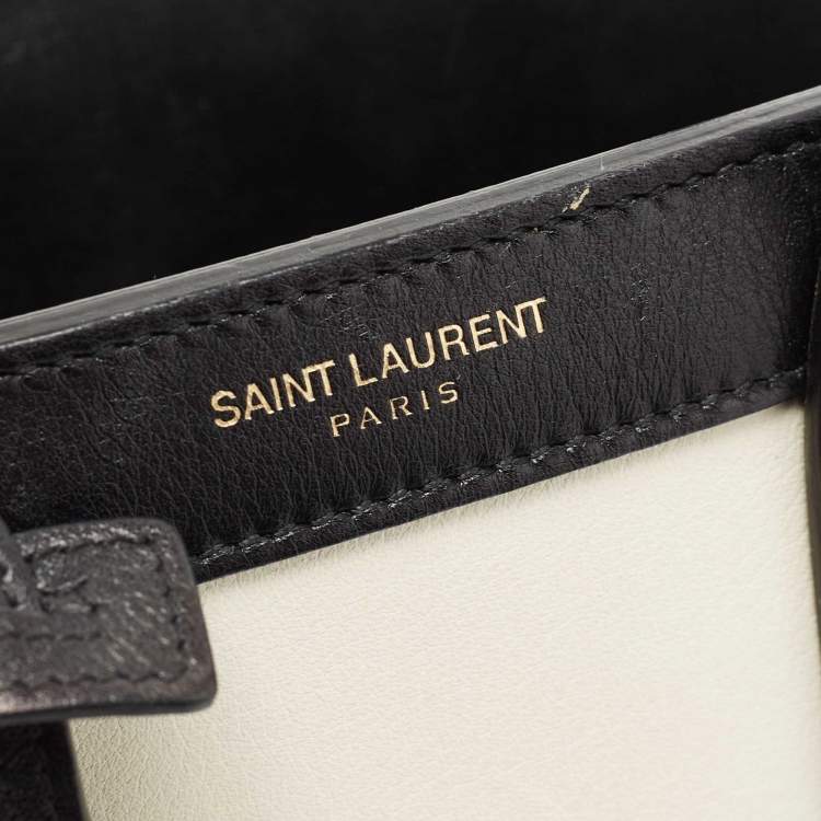 Pre Owned Saint Laurent Off White/Black Leather Nano Classic Sac De Jour Tote
