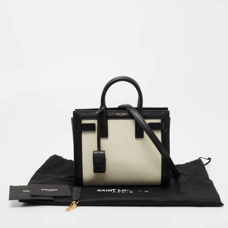 Pre Owned Saint Laurent Off White/Black Leather Nano Classic Sac De Jour Tote