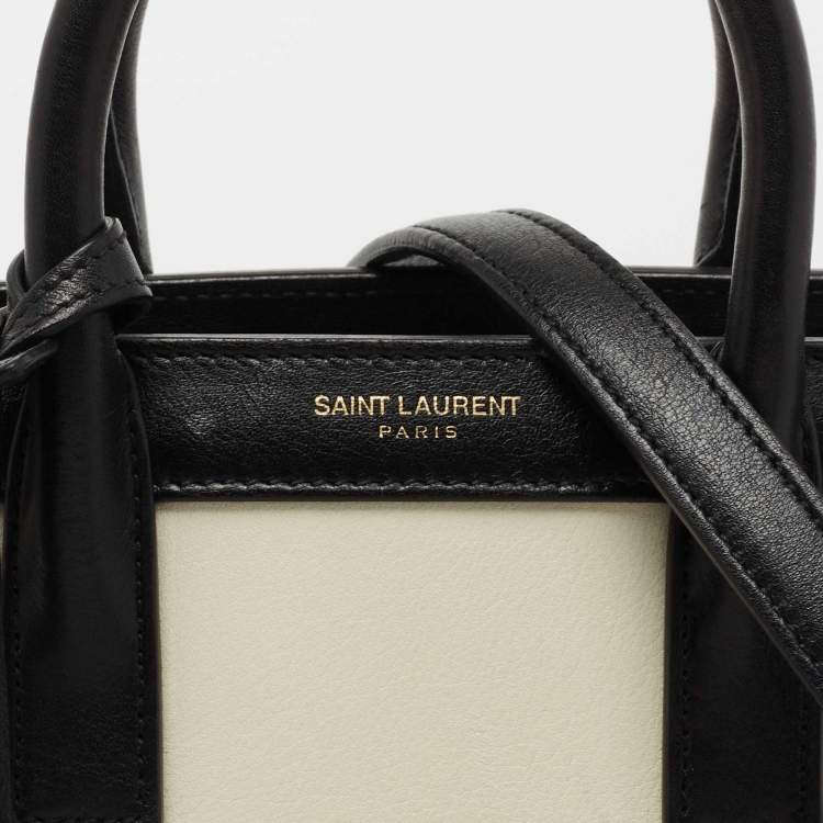 Pre Owned Saint Laurent Off White/Black Leather Nano Classic Sac De Jour Tote