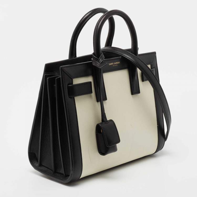 Pre Owned Saint Laurent Off White/Black Leather Nano Classic Sac De Jour Tote