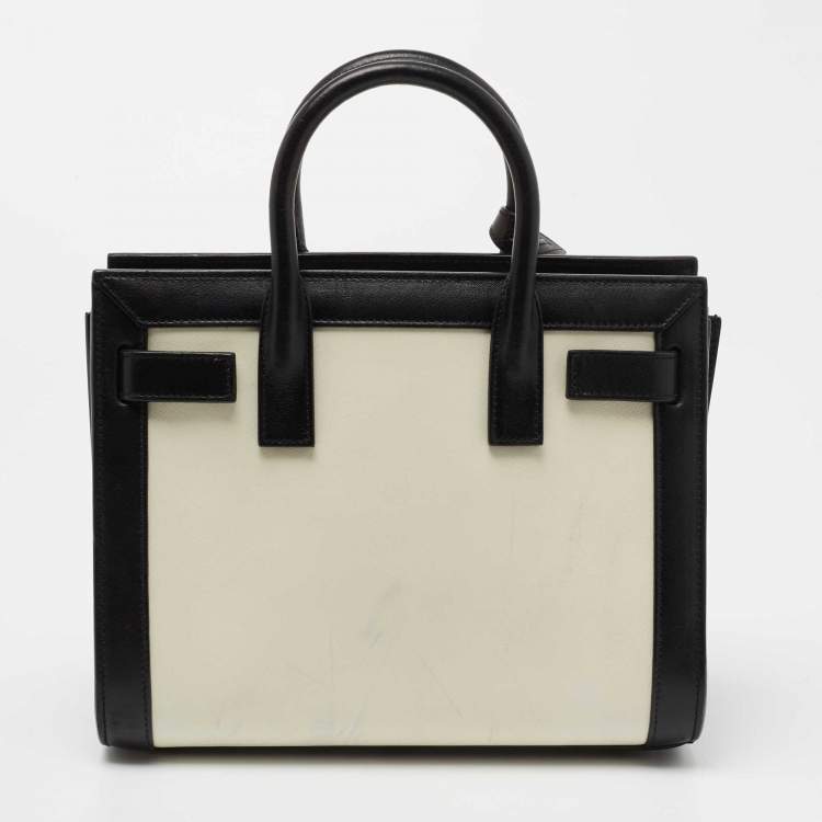 Pre Owned Saint Laurent Off White/Black Leather Nano Classic Sac De Jour Tote