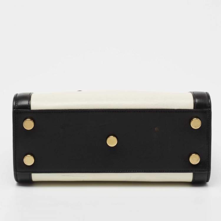 Pre Owned Saint Laurent Off White/Black Leather Nano Classic Sac De Jour Tote