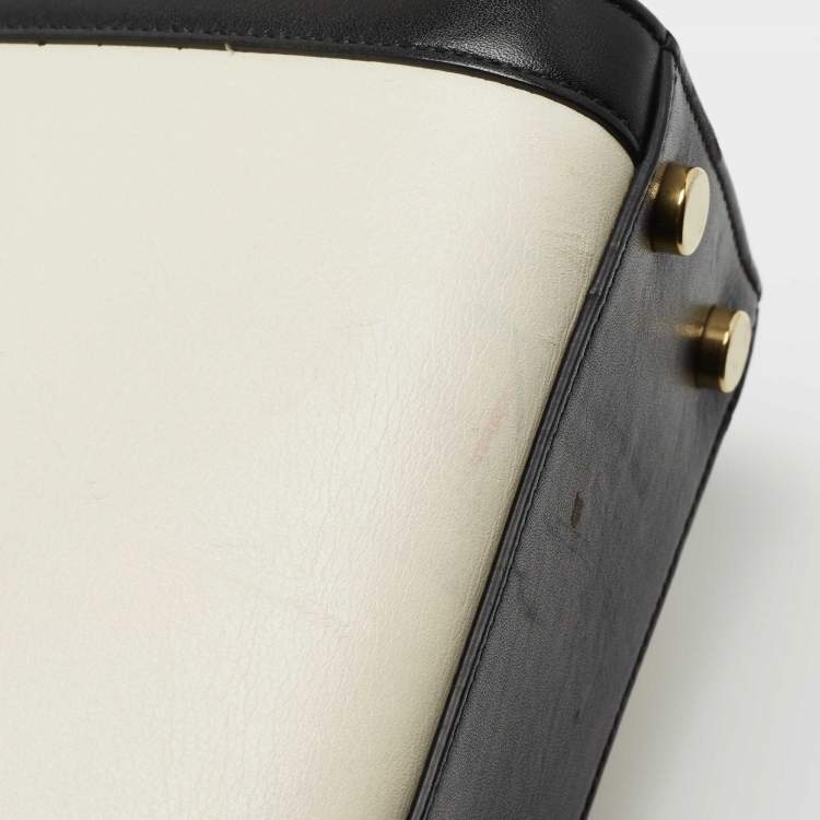 Pre Owned Saint Laurent Off White/Black Leather Nano Classic Sac De Jour Tote