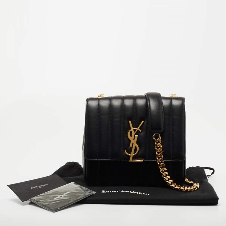 Pre Owned Saint Laurent Black Quilted Leather Medium Vicky Shoulder Bag
