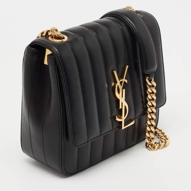 Pre Owned Saint Laurent Black Quilted Leather Medium Vicky Shoulder Bag