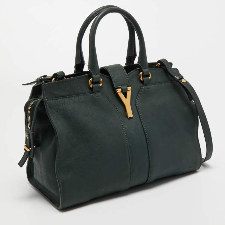 Pre Owned Saint Laurent Green Leather Chyc Tote