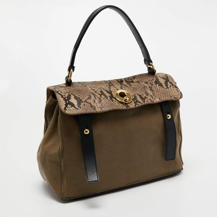 Pre Owned Saint Laurent Brown/Black Python and Leather Medium Muse Two Top Handle Bag