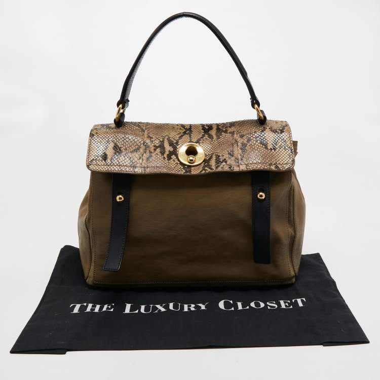 Pre Owned Saint Laurent Brown/Black Python and Leather Medium Muse Two Top Handle Bag