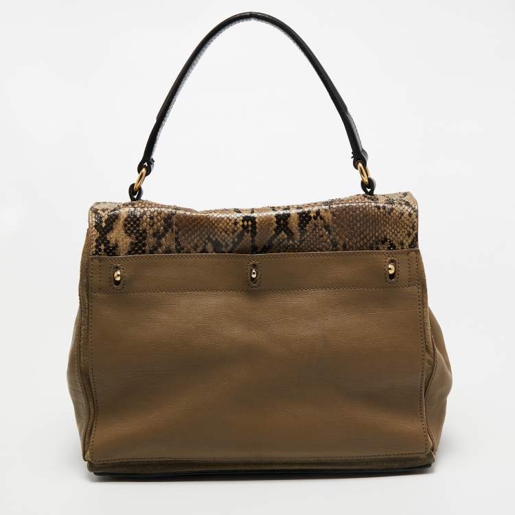 Pre Owned Saint Laurent Brown/Black Python and Leather Medium Muse Two Top Handle Bag
