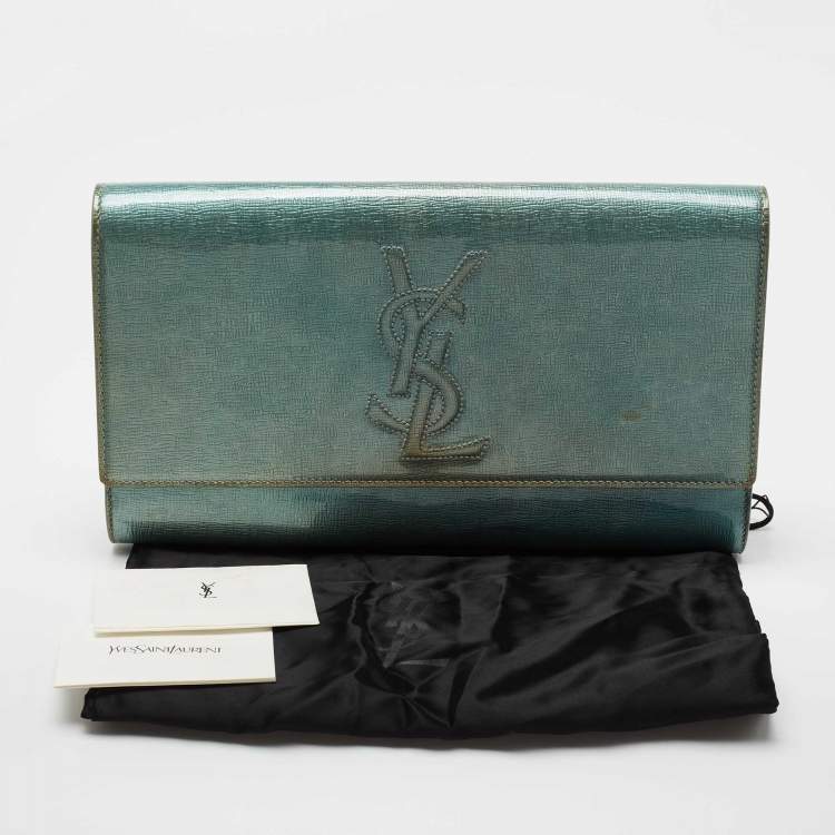 Pre Owned Saint Laurent Blue Patent Leather Belle De Jour Flap Clutch
