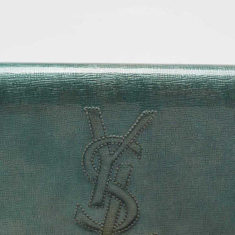Pre Owned Saint Laurent Blue Patent Leather Belle De Jour Flap Clutch