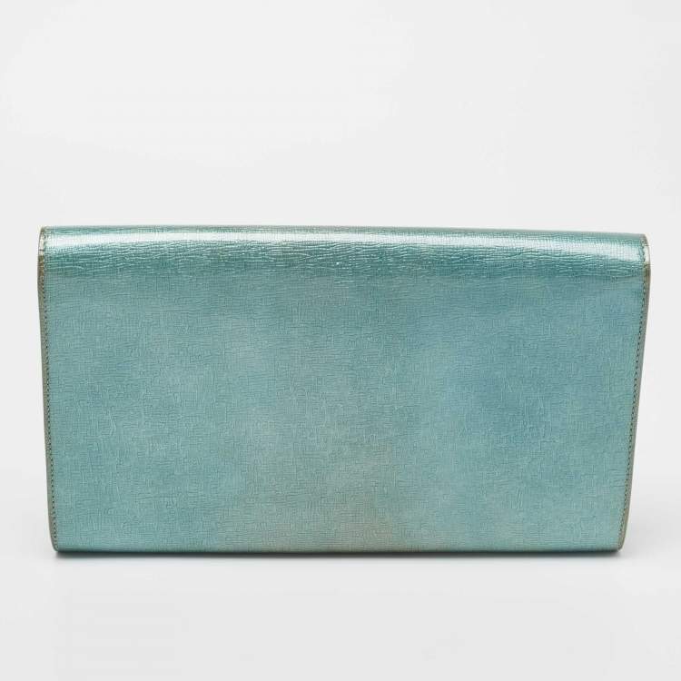 Pre Owned Saint Laurent Blue Patent Leather Belle De Jour Flap Clutch
