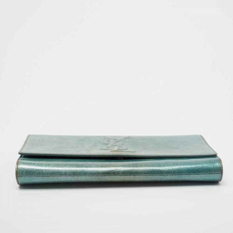 Pre Owned Saint Laurent Blue Patent Leather Belle De Jour Flap Clutch