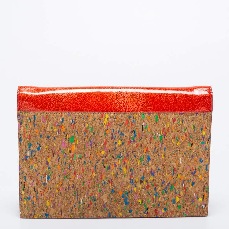 Pre Owned Saint Laurent Beige/Red Patent and Leather Clutch