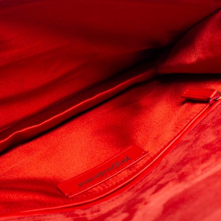 Pre Owned Saint Laurent Beige/Red Patent and Leather Clutch