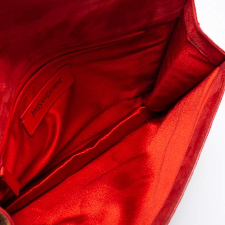 Pre Owned Saint Laurent Beige/Red Patent and Leather Clutch