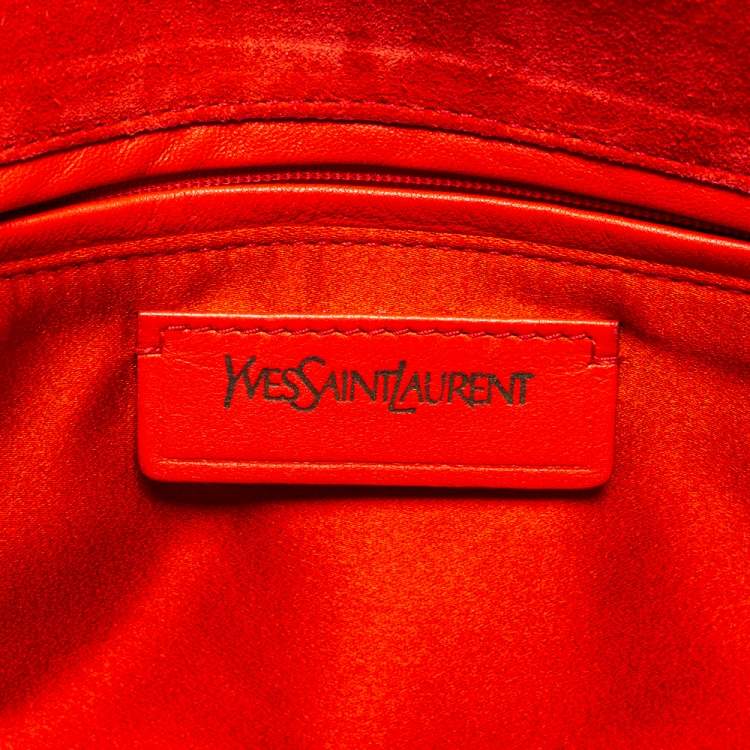 Pre Owned Saint Laurent Beige/Red Patent and Leather Clutch