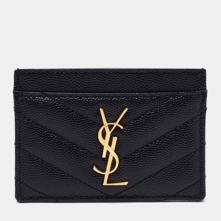 Pre Owned Saint Laurent Black Matelasse Leather Monogram Card Holder