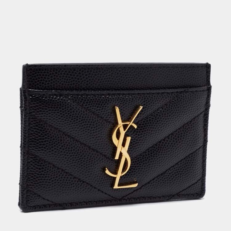 Pre Owned Saint Laurent Black Matelasse Leather Monogram Card Holder