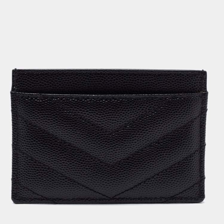 Pre Owned Saint Laurent Black Matelasse Leather Monogram Card Holder