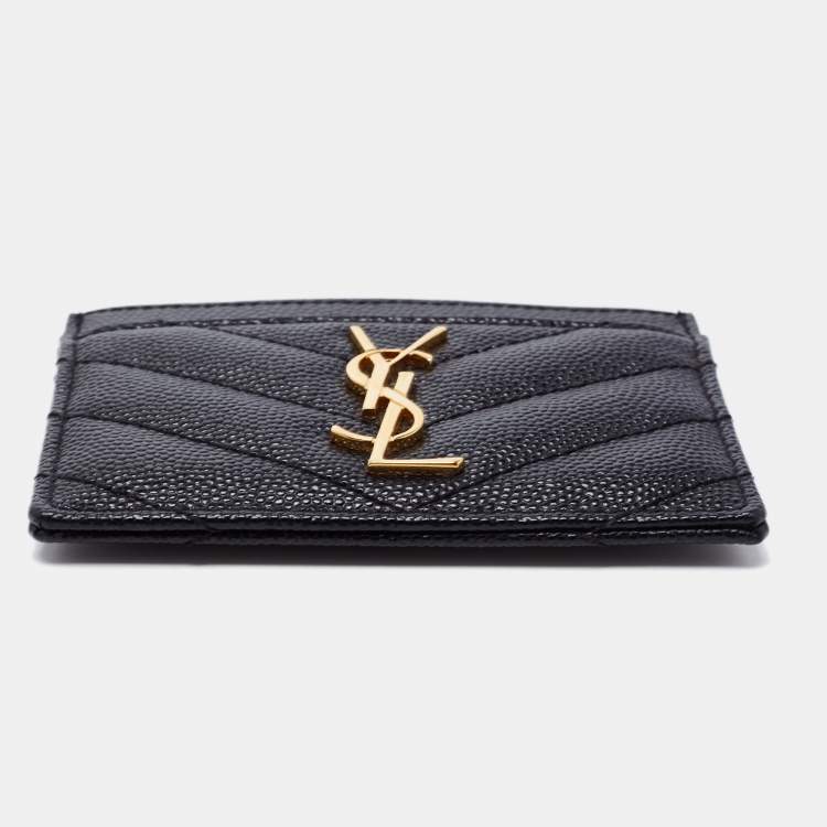 Pre Owned Saint Laurent Black Matelasse Leather Monogram Card Holder