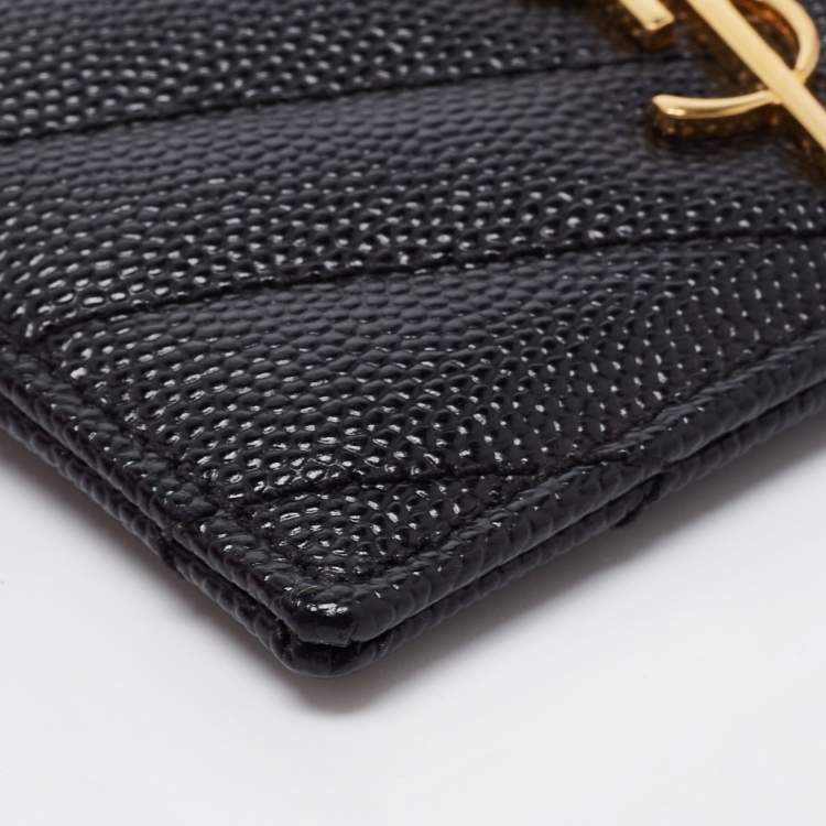 Pre Owned Saint Laurent Black Matelasse Leather Monogram Card Holder