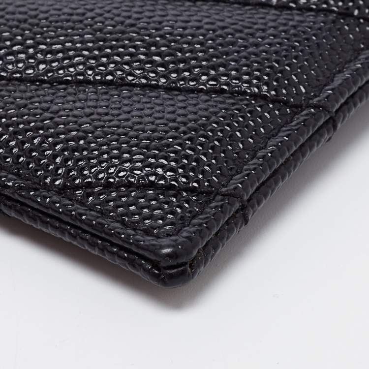 Pre Owned Saint Laurent Black Matelasse Leather Monogram Card Holder