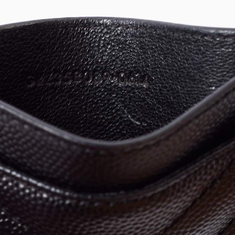 Pre Owned Saint Laurent Black Matelasse Leather Monogram Card Holder
