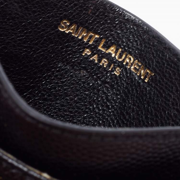 Pre Owned Saint Laurent Black Matelasse Leather Monogram Card Holder