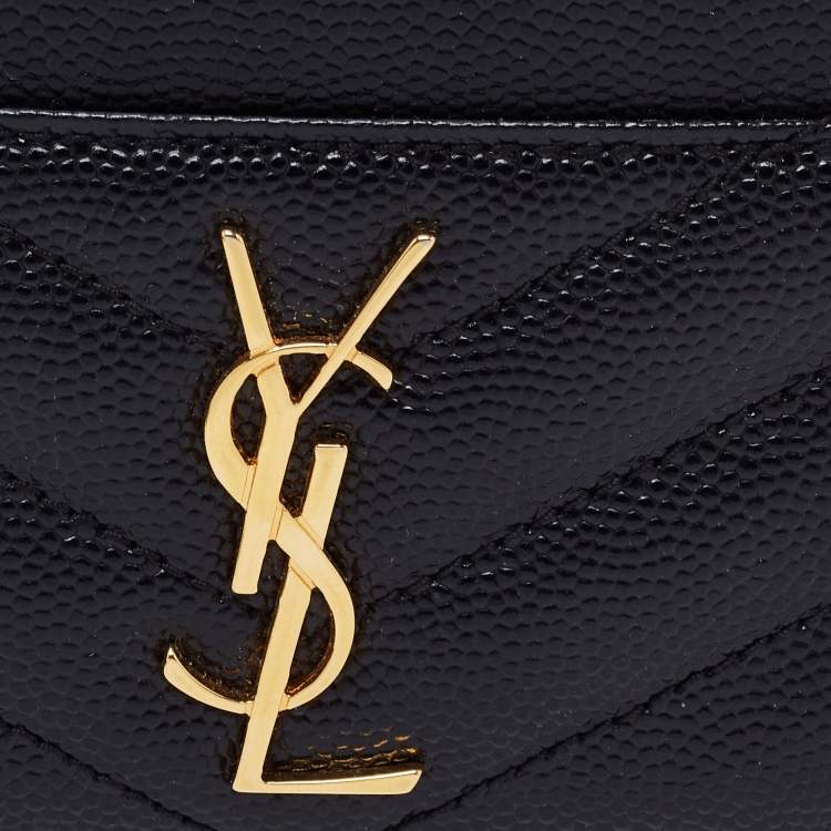 Pre Owned Saint Laurent Black Matelasse Leather Monogram Card Holder