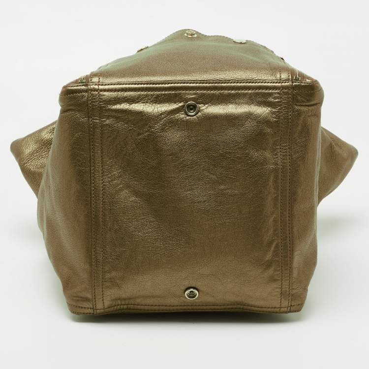 Pre Owned Yves Saint Laurent Metallic Gold Leather Downtown Tote