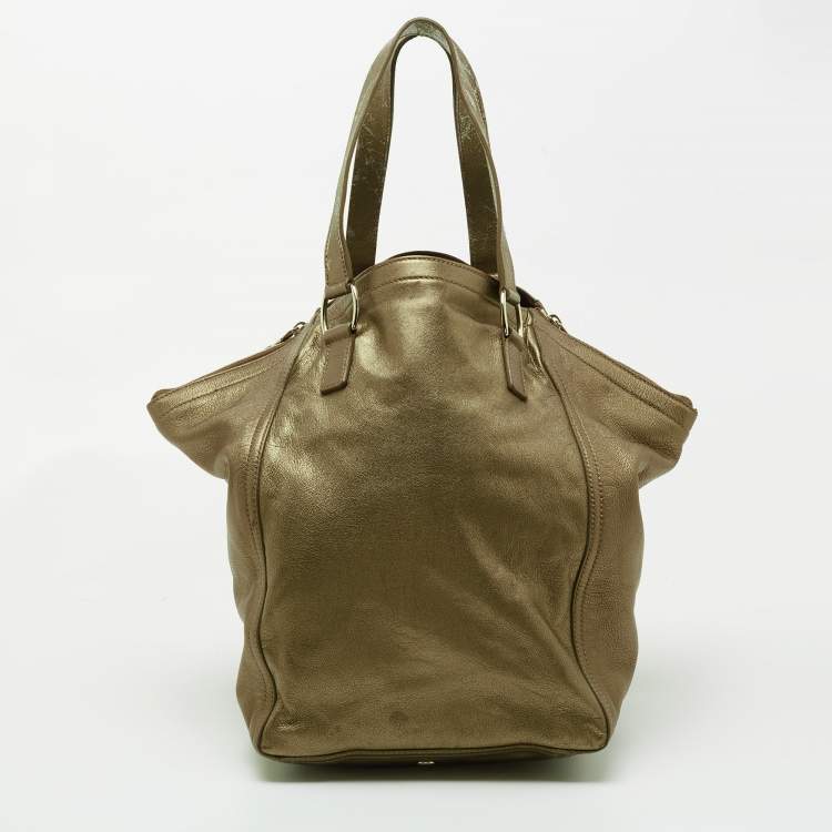 Pre Owned Yves Saint Laurent Metallic Gold Leather Downtown Tote