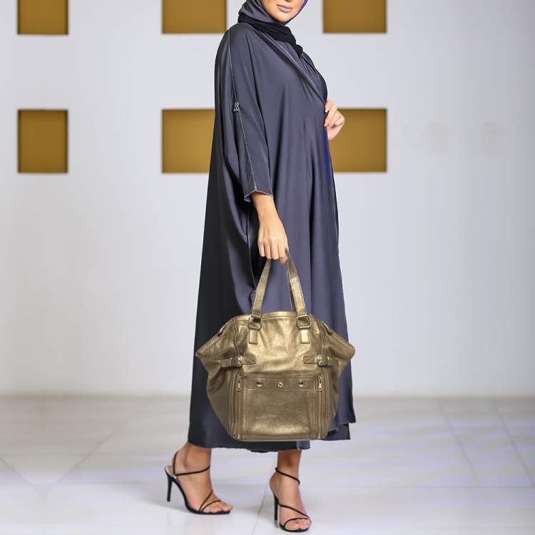 Pre Owned Yves Saint Laurent Metallic Gold Leather Downtown Tote