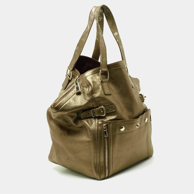 Pre Owned Yves Saint Laurent Metallic Gold Leather Downtown Tote