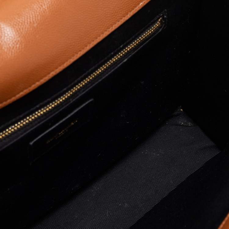 Pre Owned Saint Laurent Tan Matelassé Leather Large Monogram Envelope Shoulder Bag