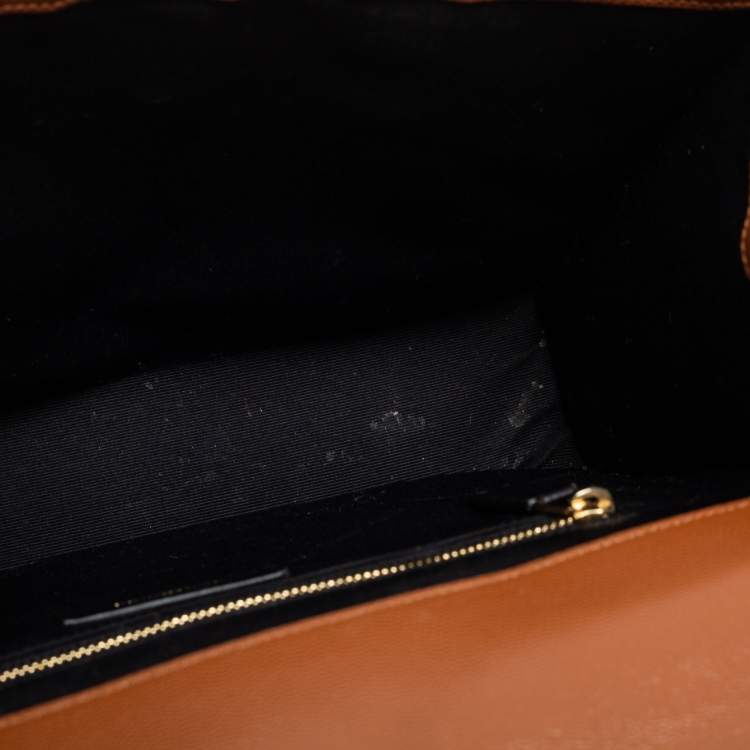 Pre Owned Saint Laurent Tan Matelassé Leather Large Monogram Envelope Shoulder Bag